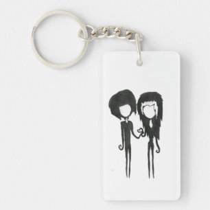 Niedlicher Goth Girl and Boy Pencil Zeichnend Schlüsselanhänger