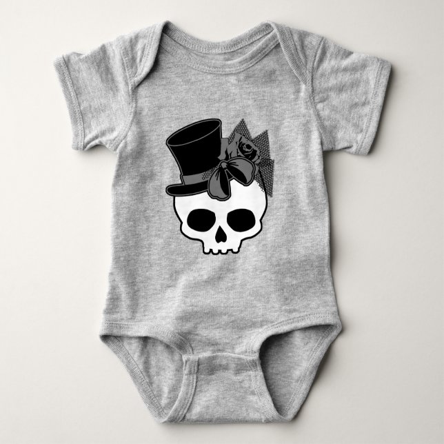 Niedlicher Goth-Skull mit Top-Hat-Rose Baby Strampler (Vorderseite)