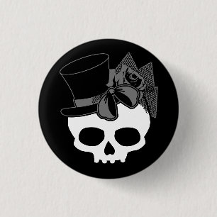 Niedlicher Goth-Skull mit Top-Hat-Rose-Knopf Button