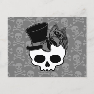 Niedlicher Goth-Skull mit Top-Hat-Rose Postkarte