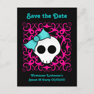Niedlicher gotischer Schädel, 16 Save the Date Ankündigungspostkarte