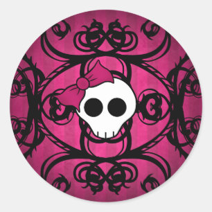 Niedlicher gotischer Schädel auf fuschia und Runder Aufkleber