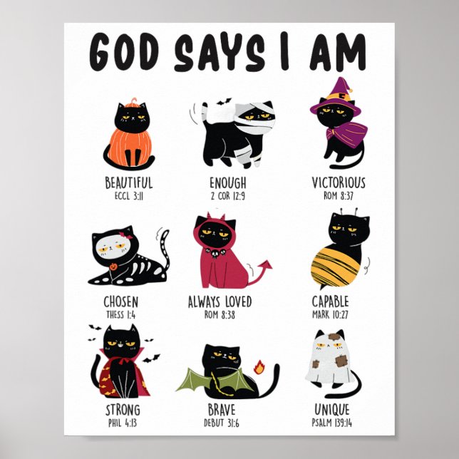 Niedlicher Gott sagt, ich bin Cat Lover Funny Chri Poster (Vorne)