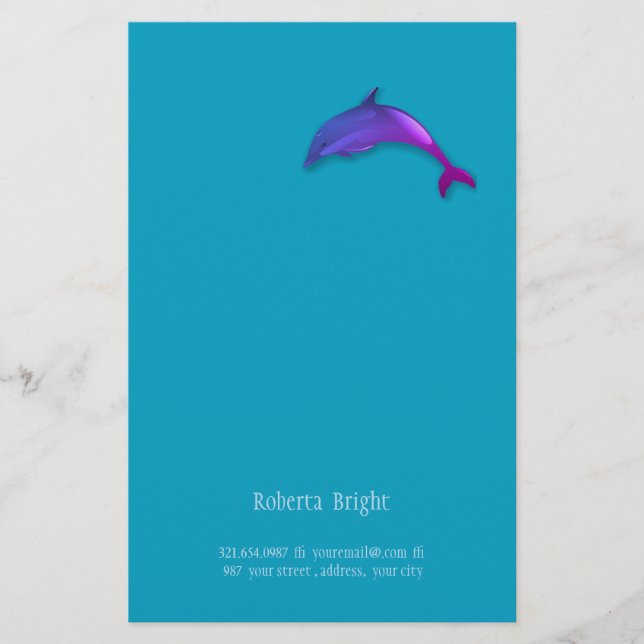 Niedlicher grafischer Delphin in rosa Lila Briefpapier (Vorderseite)