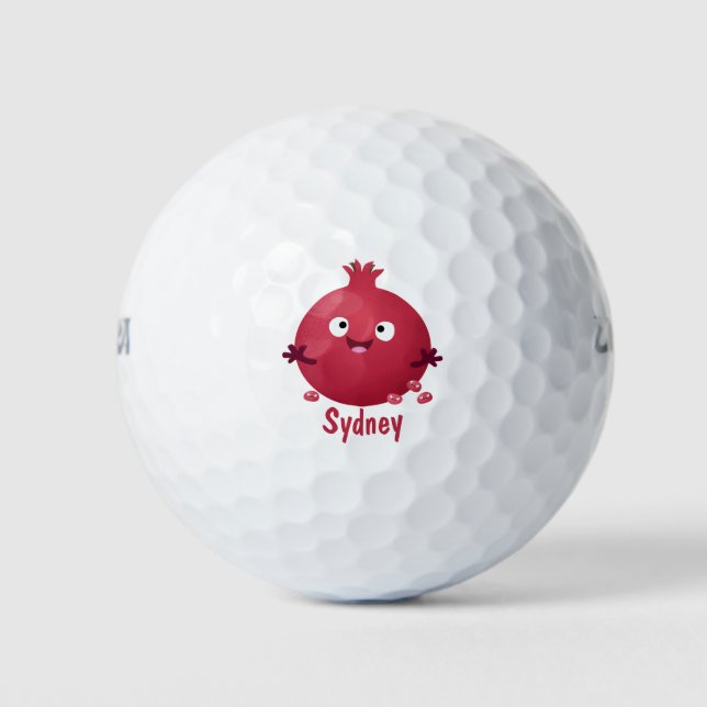 Niedlicher Granatapfelfruchtiger Cartoon Golfball (Vorderseite)