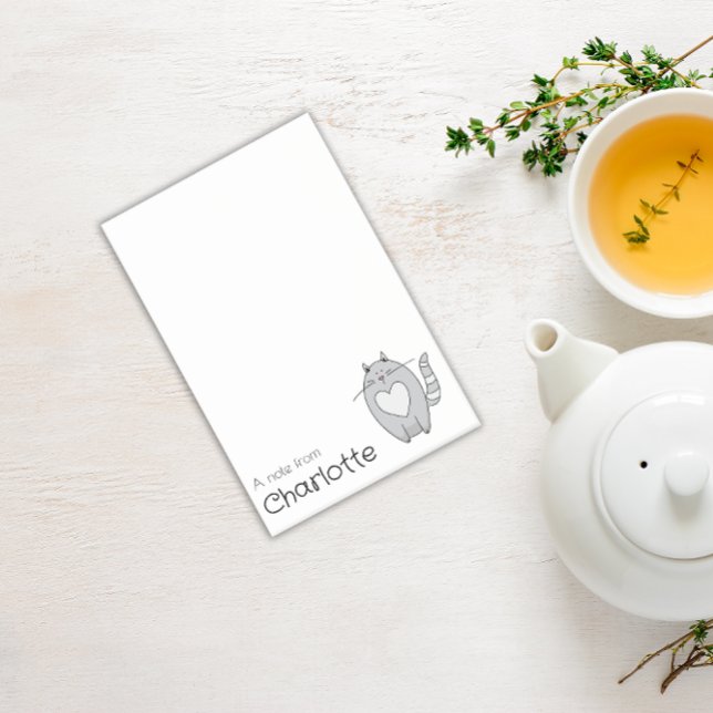 Niedlicher grauer Cartoon Katzenname Post-it Klebezettel (Von Creator hochgeladen)