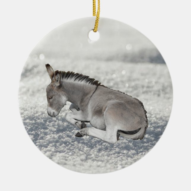 Niedlicher grauer Donkey Foal im Schnee Keramik Ornament (Vorne)