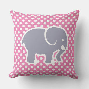 Niedlicher grauer Elefant auf Polka Dot Muster Kin Kissen