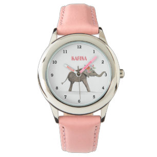 Niedlicher grauer Elefant Tier Blumen Mädchen Kind Armbanduhr