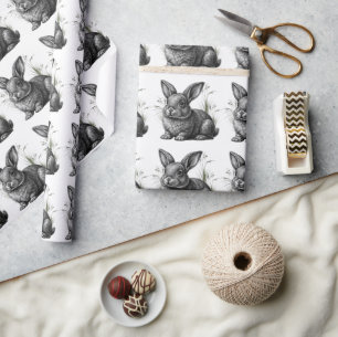 Niedlicher grauer Hase zwischen Gras Geschenkpapier