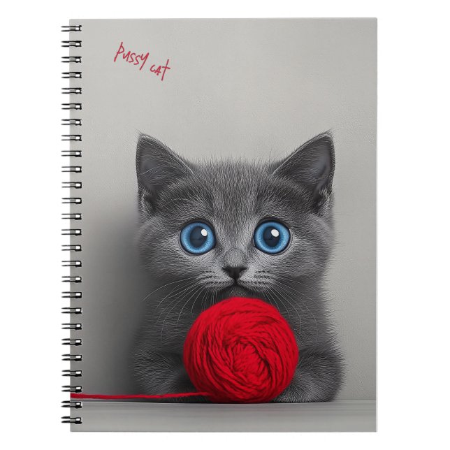 Niedlicher grauer Kitten mit Red Wool Ball Notizblock (Vorderseite)