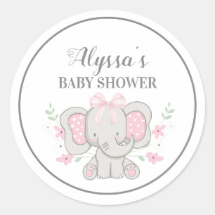 Niedlicher grauer Pink Polka Dot Elephant Baby Gir Runder Aufkleber