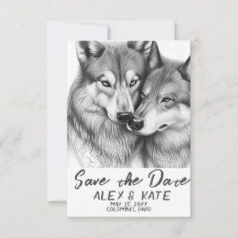 Niedlicher Grauer Wolf Hochzeit Sichern Sie den Te Save The Date
