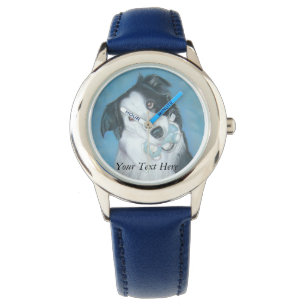niedlicher Grenzcolliehund mit blauem Teddybären Armbanduhr