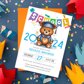 Niedlicher Großbär Kindergarten Abschluss Einladun Einladung