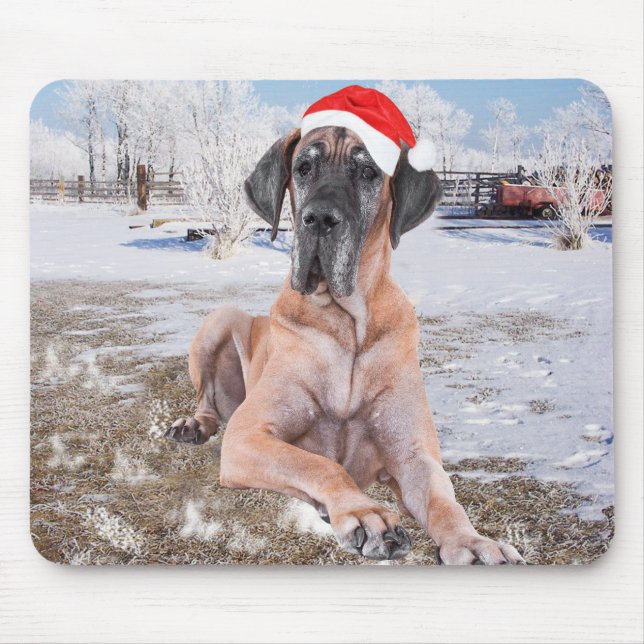 Niedlicher Großer Däne Hund sitzend im Schneehuhhu Mousepad (Vorne)