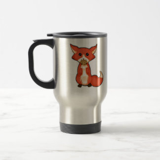 Niedlicher großer mit Augen Fox, der ein Plätzchen Reisebecher