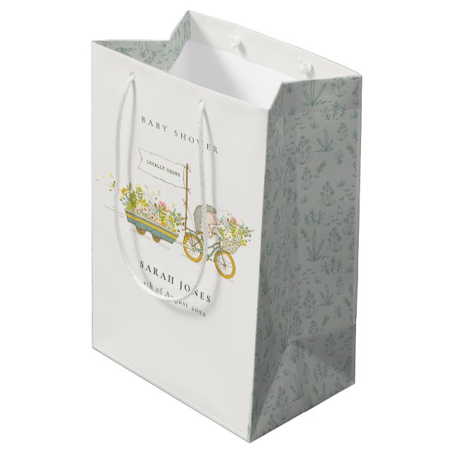 Niedlicher Grown Igel Flora Bike Babydusche Mittlere Geschenktüte (Rückseite Schrägansicht)