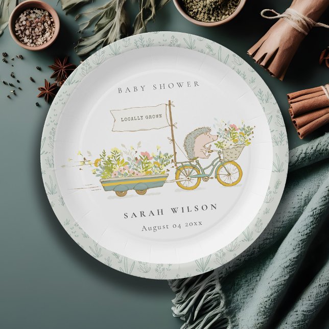 Niedlicher Grown Igel Flora Bike Babydusche Pappteller (Von Creator hochgeladen)