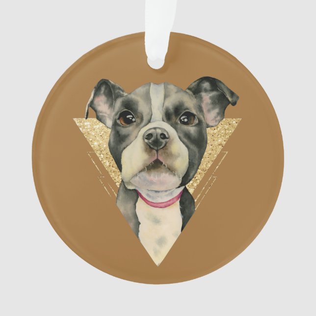 Niedlicher Gruben-Stier-Welpen-HundegoldGlitzer Ornament (Vorderseite)