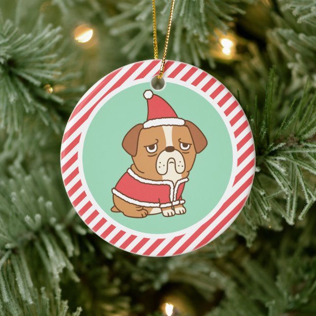 Niedlicher Grumpenhund mit Weihnachtskostüm Keramik Ornament (Baum)