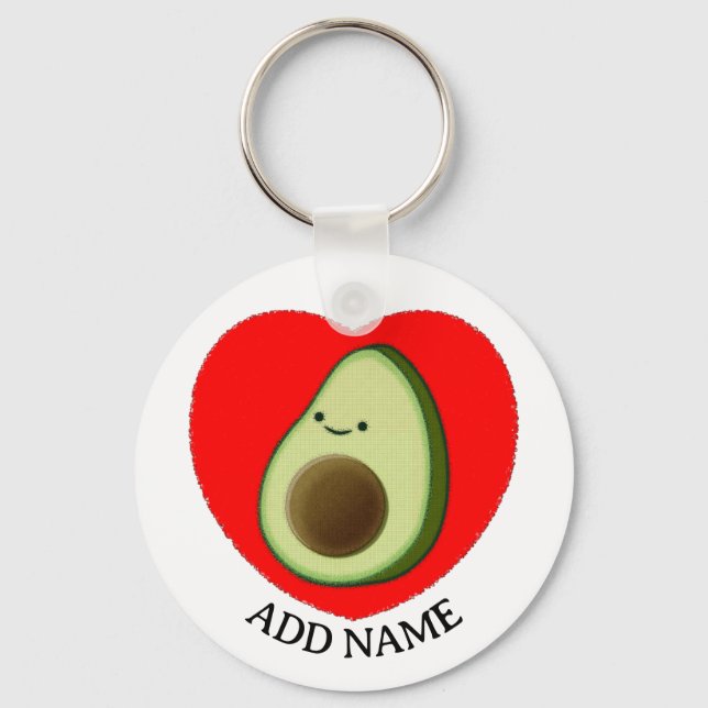 Niedlicher grüner Avocado im Individuelle Name Rot Schlüsselanhänger (Vorderseite)