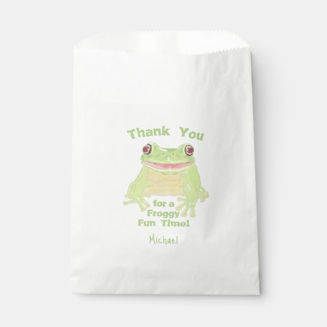 Niedlicher Grüner Baum Frog - Kindername für Gebur Geschenktütchen (Vorderseite)