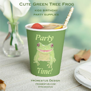 Niedlicher Grüner Baum Frog - Party Time! Pappbecher