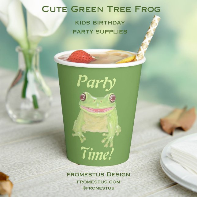 Niedlicher Grüner Baum Frog - Party Time! Pappbecher (Von Creator hochgeladen)