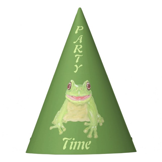 Niedlicher Grüner Baum Frog - Party Zeit! Geburtst Partyhütchen (Vorderseite)