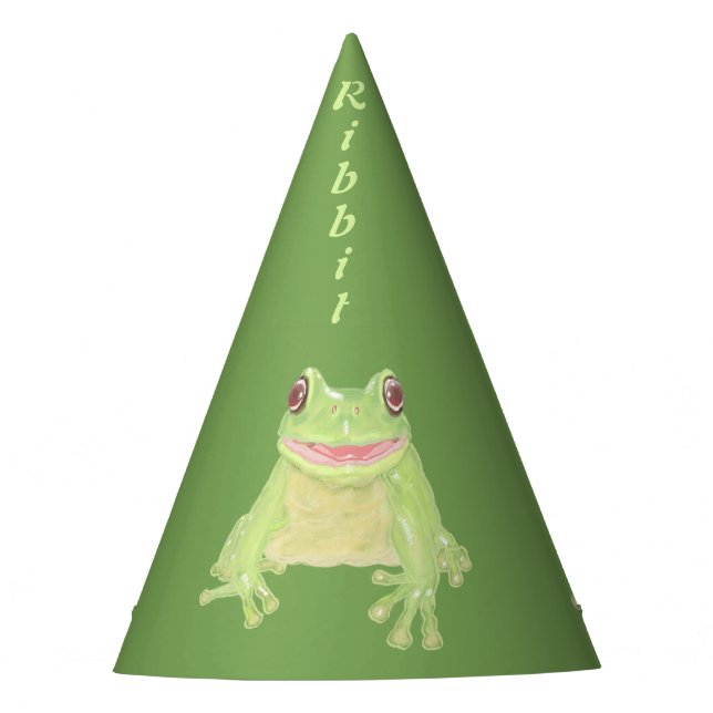 Niedlicher Grüner Baum Frog - Ribbit Geburtstag. Partyhütchen (Vorderseite)