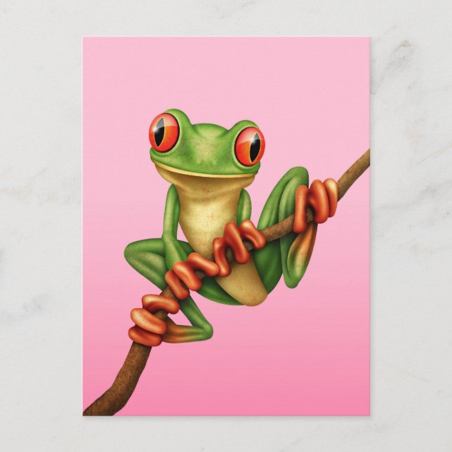 Niedlicher Grüner Baum-Frosch auf einer Verzweigun Postkarte (Vorderseite)
