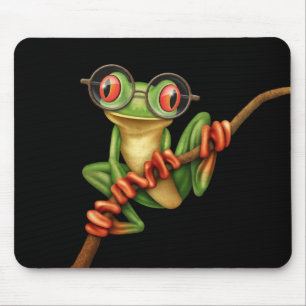 Niedlicher grüner Baum-Frosch mit Augen-Gläsern Mousepad