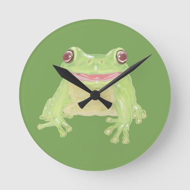 Niedlicher Grüner Baum Frosch - transparent.  Runde Wanduhr (Vorderseite)