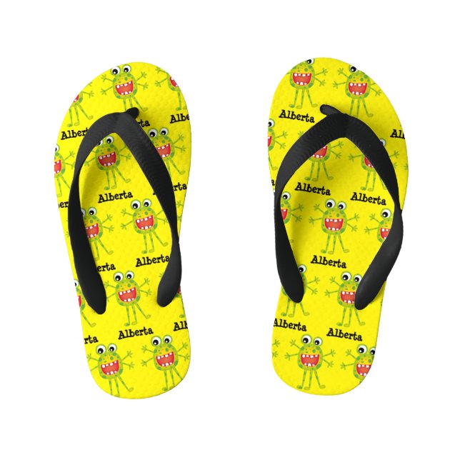 Niedlicher Grüner Cartoon Monster Witziger Spaß fü Kinderbadesandalen (Fußbett)