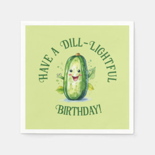 Niedlicher Grüner Cartoon Pickle Geburtstag Serviette