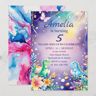 Niedlicher grüner Dinosaurier mit blauem Motiv Einladung