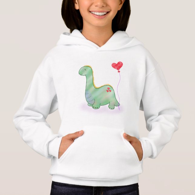 Niedlicher grüner Dinosaurier mit Herzballon | Hoodie (Vorderseite)