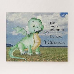 Niedlicher grüner Dinosaurier mit Namen personalis Puzzle