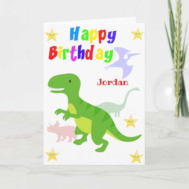 Niedlicher Grüner Dinosaurier T Rex Happy Geburtst Karte (Vorderseite)