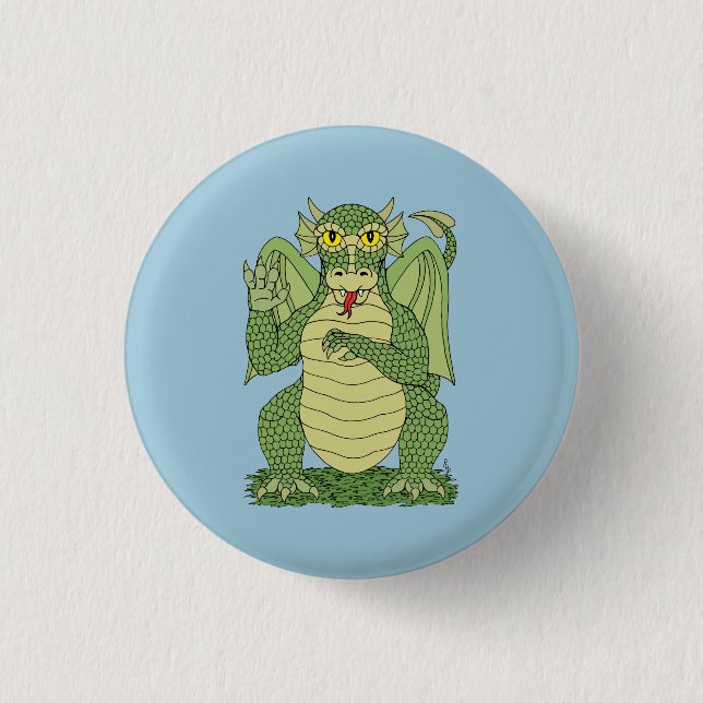 Niedlicher Grüner Drache Button (Vorderseite)