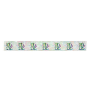 Niedlicher Grüner Drache mit Blasen Babydusche Satinband