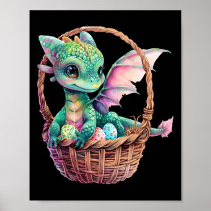 Niedlicher Grüner Drache Ostereier Jagd Eier Korb  Poster