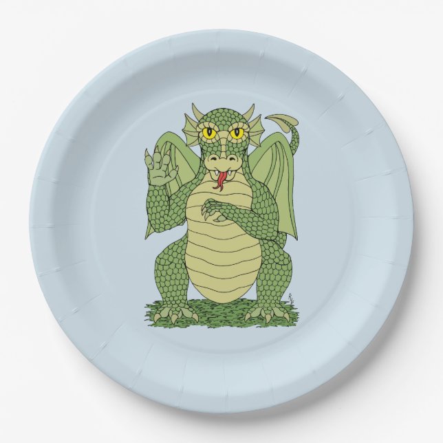 Niedlicher Grüner Drache Pappteller (Vorderseite)