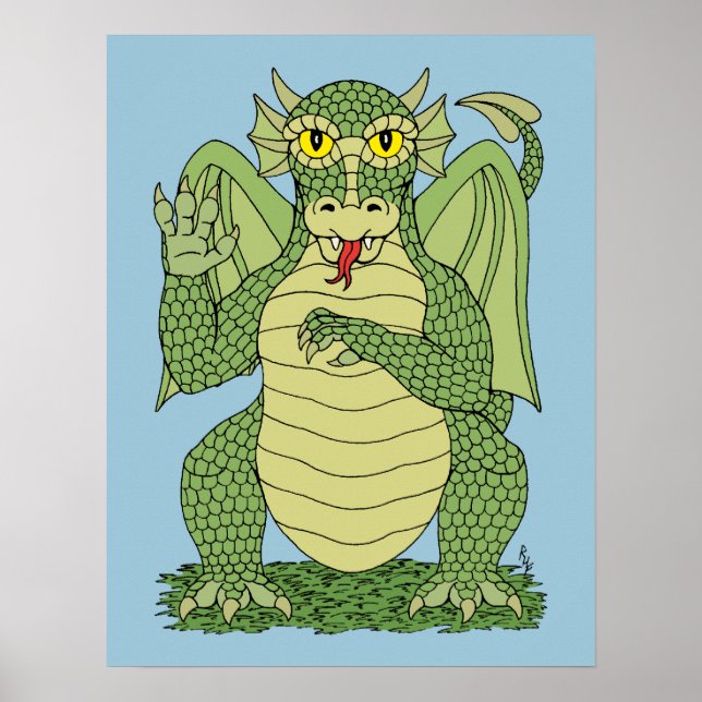 Niedlicher Grüner Drache Poster (Vorne)