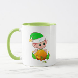 Niedlicher grüner Elf mit Pumpkin Tasse