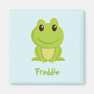 Niedlicher grüner Frosch auf blau Magnet