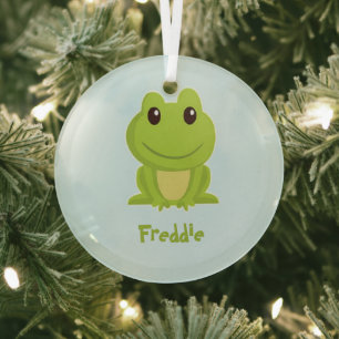 Niedlicher grüner Frosch auf blau Ornament Aus Glas