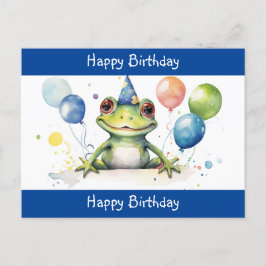 Niedlicher Grüner Frosch mit Ballons Glücklich Geb Postkarte
