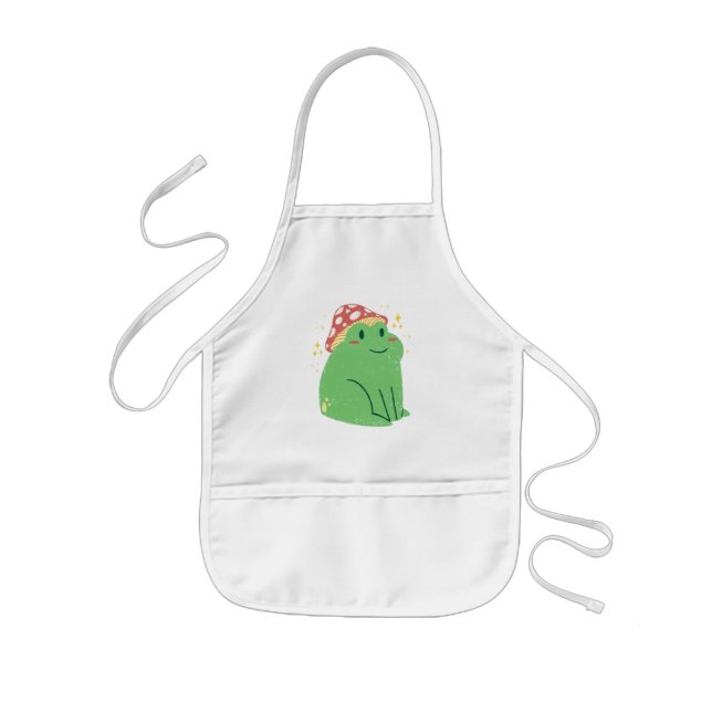 Niedlicher Grüner Frosch mit Mushroom-Hut Kinderschürze (Vorne)